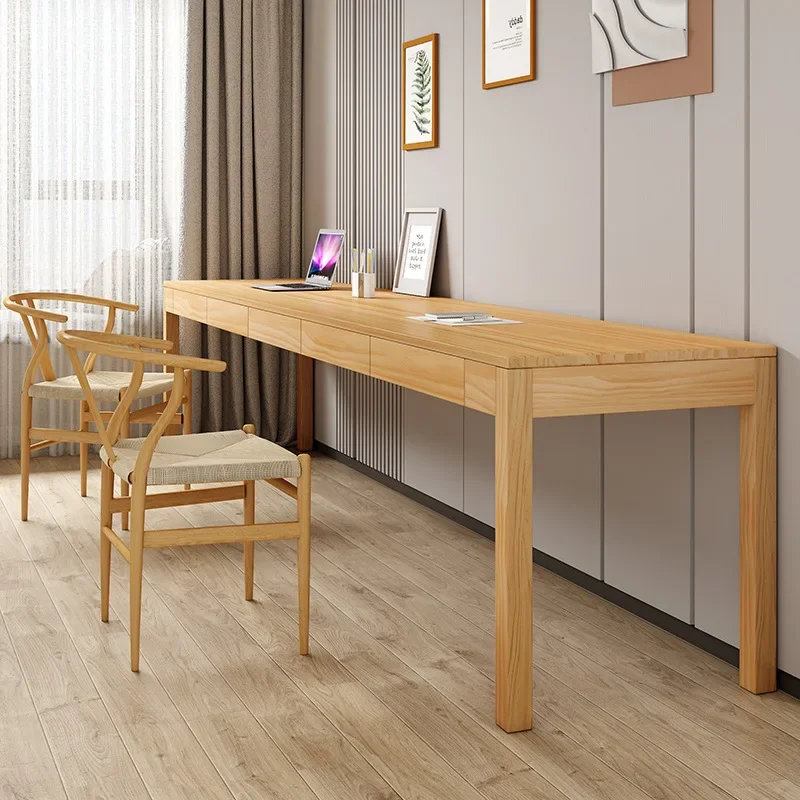 Nordic all-solid wood desk, writing desk, rectangular table with drawer, extended computer desk and chair combination for home a