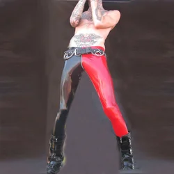 Men Sexy Patent Leather Punk Style Pants Zipper Patchwork Party PVC Legging Low Waist Bodycon Performance Clothing Unisex Custom