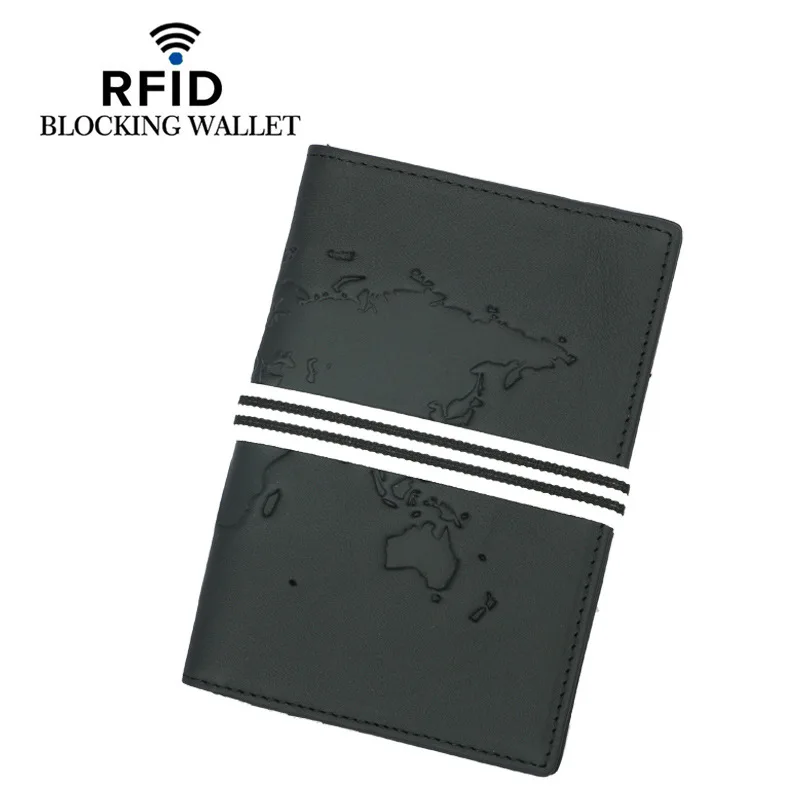 ปกหนังสือเดินทาง RFID ผ้าคลุมเดินทางหนังแท้สําหรับหนังสือเดินทางแผนที่ผู้ถือหนังสือเดินทาง String Bussiness