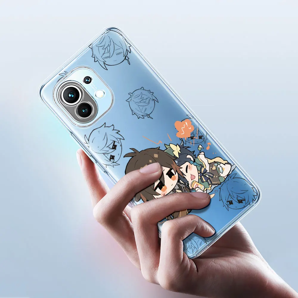 Genshin Impact Cute Cartoon Case for Xiaomi Mi 11T 12 12X 13 10T 12T 10 11 5X A1 A3 CC9E 9T Pro A2 9 CC9 11i 8 6X TPU Soft Cover