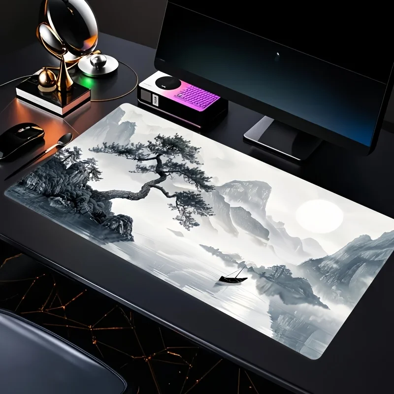 

Очень большие чернильные пейзажные коврики для мыши высокой четкости, коврик для мыши с прошитыми краями, коврик для клавиатуры XXL, коврик для игровой мыши