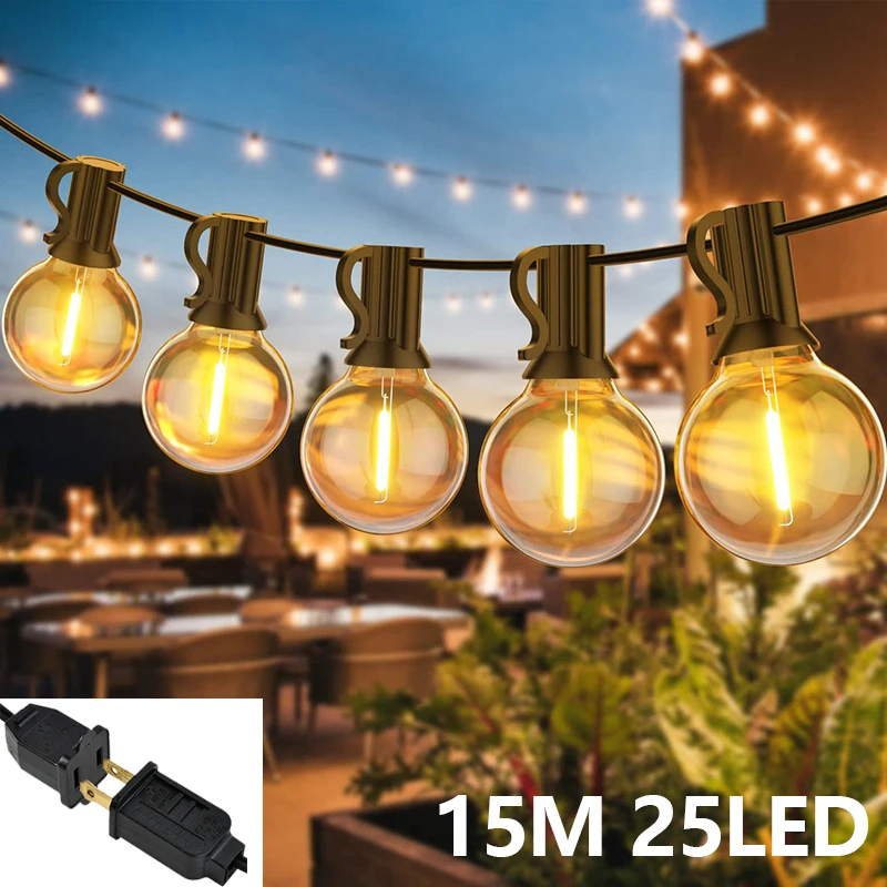 

2 Pack String Lights 15M Outdoor Waterproof Garland Lights Shatterproof LED Bulb 110V US Wedding Garden Party Street Decor Lamp