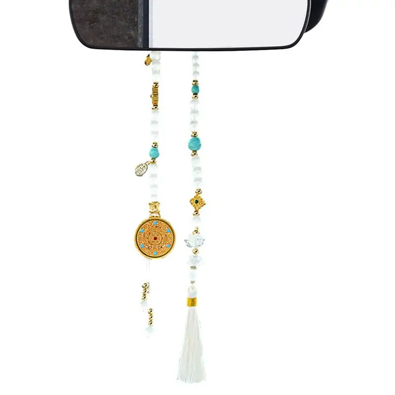 Car Rearview Mirror Decoration Chinese Beaded Lucky Car Ornament Antique Feng Shui Bead Pendant Amulet Pray For Luck Safety