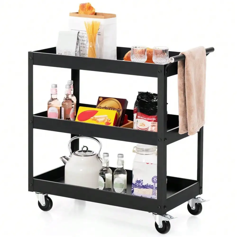 

264 lbs Load Utility Cart 3-Tier Metal Mental Storage Service Trolley