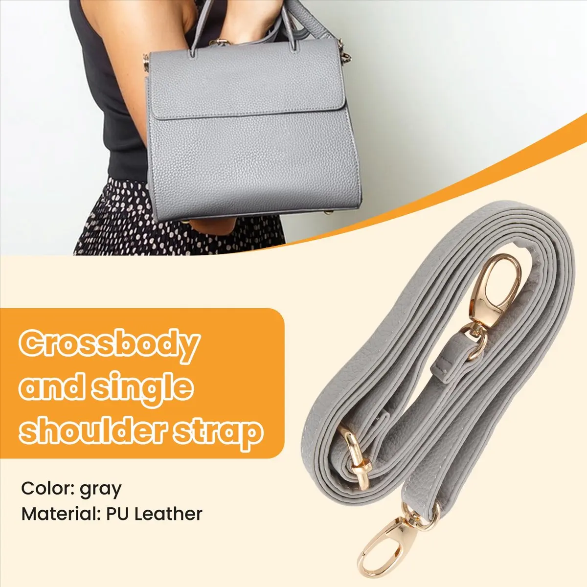 ABQR Borsa in pelle di ricambio fai-da-te Tracolla Maniglia corpo regolabile 140 * 2 cm, grigio