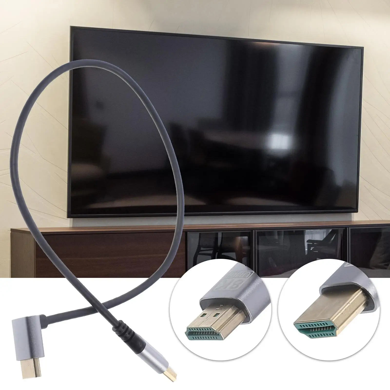 Kabel Koneksi Definisi Tinggi 0,5m Tekuk Atas untuk Kotak Monitor Kabel Video 8K Kompatibilitas Pria