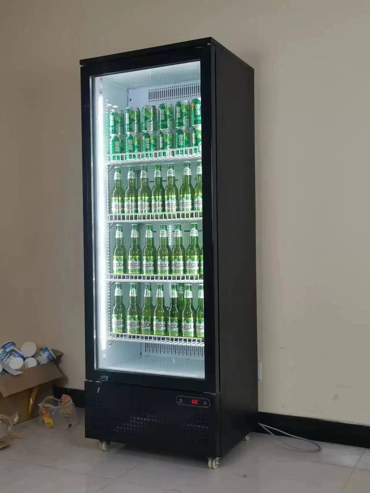 Upright Glass Door Chiller Beverage Showcase Cooler Cold Drink Slim Vertical Glass Door Refrigerator