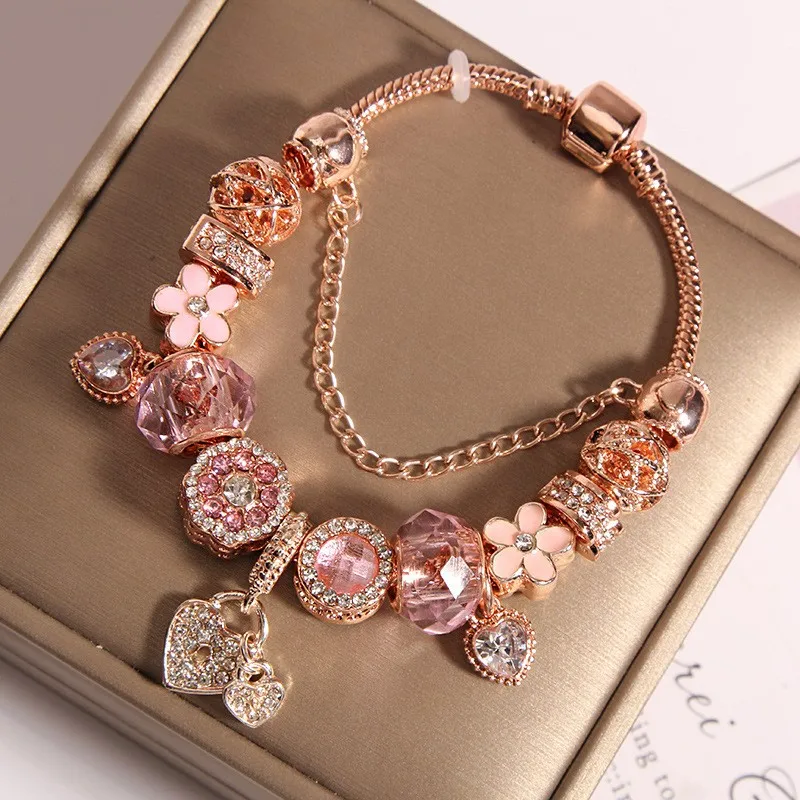 Yexcodes Life Tree Pendant Family Bracelet for Women DIY Rose Golden Chain Suitable for Women Friendship Friends Gift