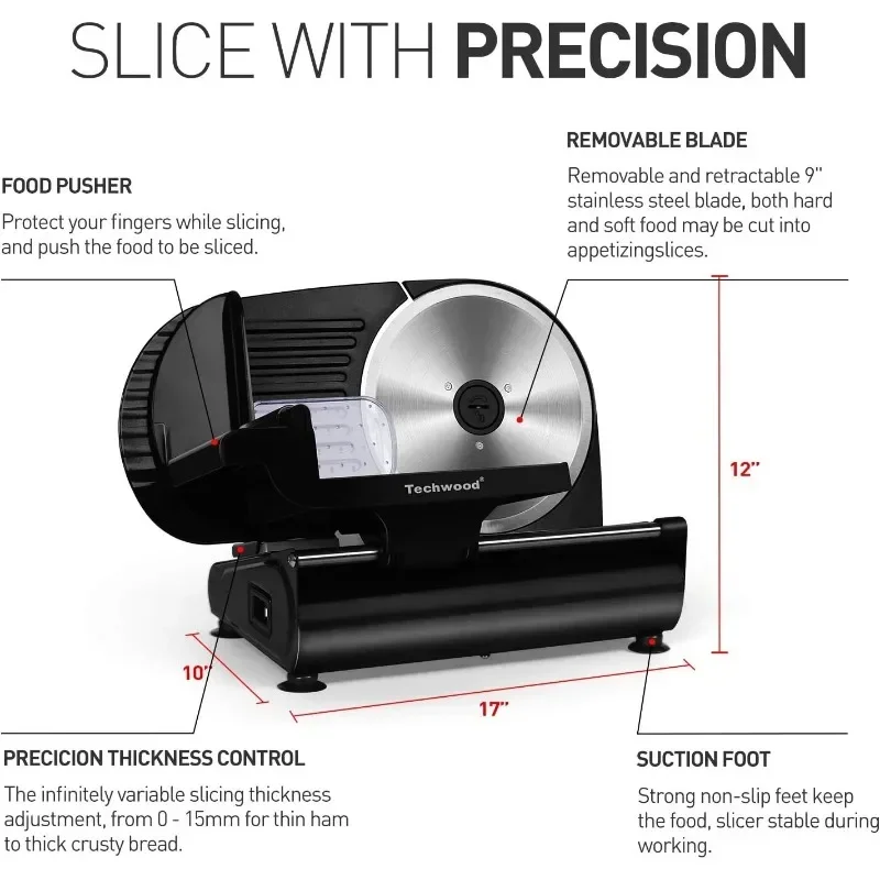 Ломтерезка для мяса, электрическая нарезка для оленя Techwood со съемным 9-дюймовым лезвием из нержавеющей стали, нож для фруктов и овощей Deli