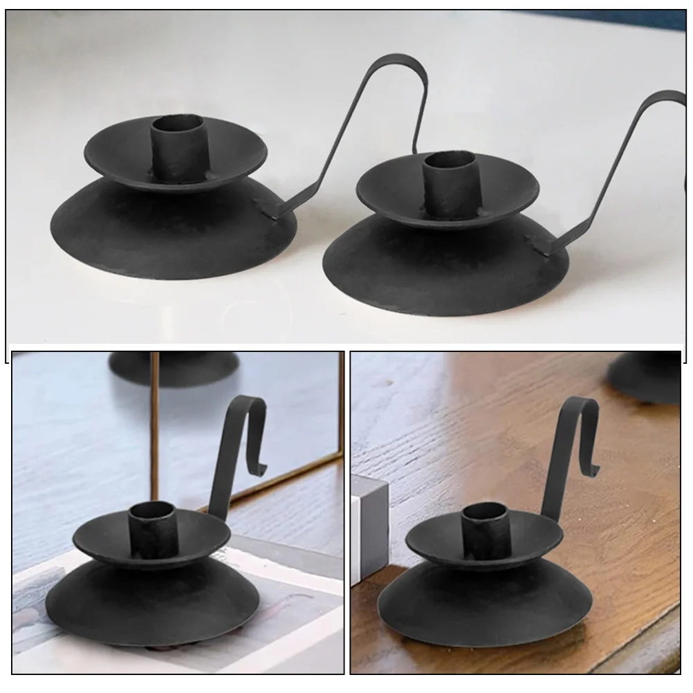 

2 Pcs Iron Holder Metal Desktop Candlestick Handheld Household Candleholders Retro European Style