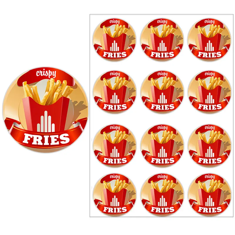 24-70pcs Funny Burger elf-adhestive stickers French Fries Coffee Hot Dog Popcorn Sticker Donut Pickle Novelty Food Sticker