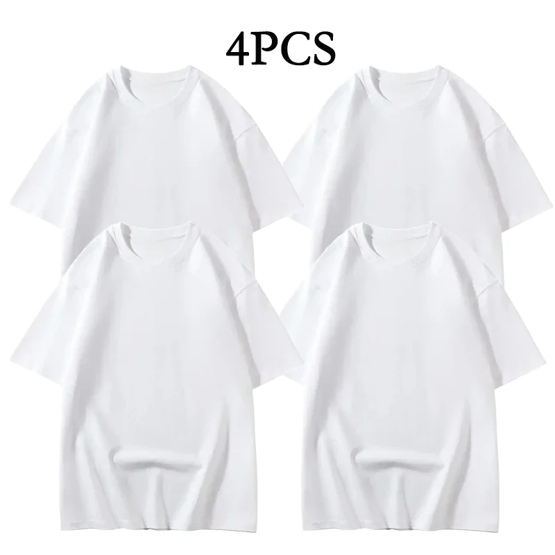 

4 шт., 260 г, брендовые футболки из 100% хлопка, мужские белые футболки с короткими рукавами, повседневная дышащая футболка с круглым вырезом