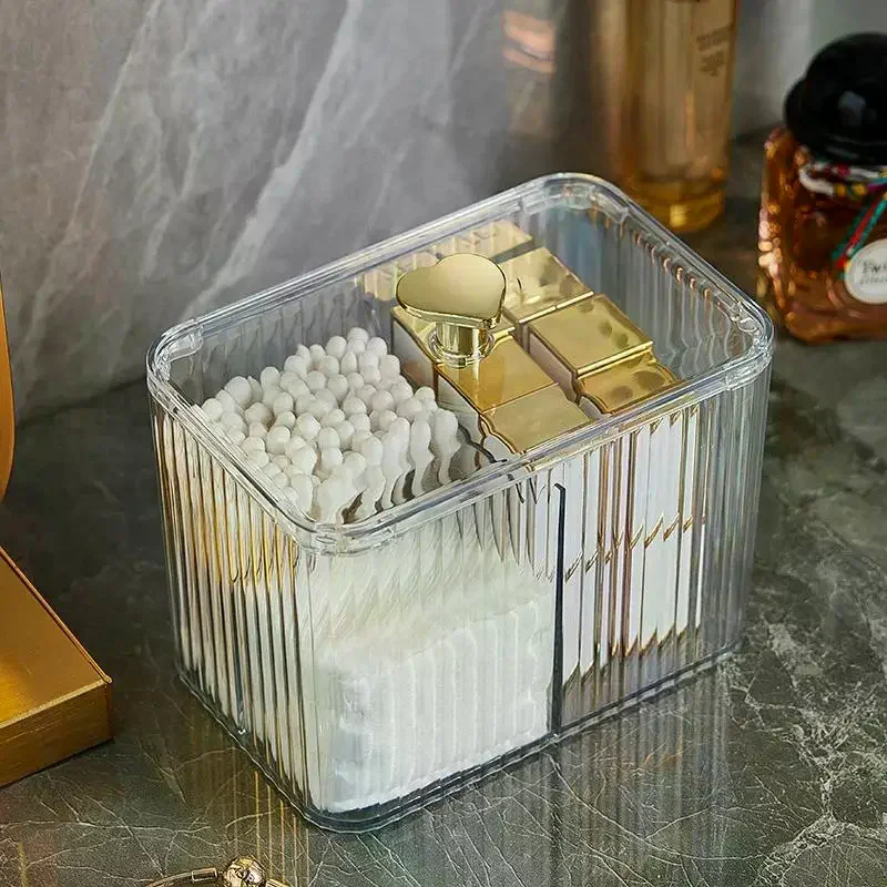 Boîte de rangement cosmétique en acrylique pour coton-tiges, organisateur de maquillage anti-poussière pour bureau, support pour coton démaquillant et rouges à lèvres