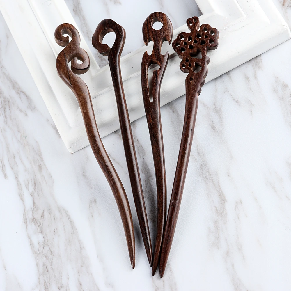 2023 New Fashion Sandalwood Wood Chopstick Hair Stick Handmade Carved Retro Style Women Hair Styling Tools Accessories