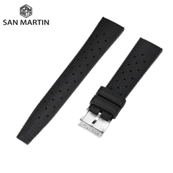 San Martin Premium FKM Rubber Watch Strap 20mm Tropical Style Band Dive Flat Interface Soft Flexible Tropic Correas Reloj SF0010