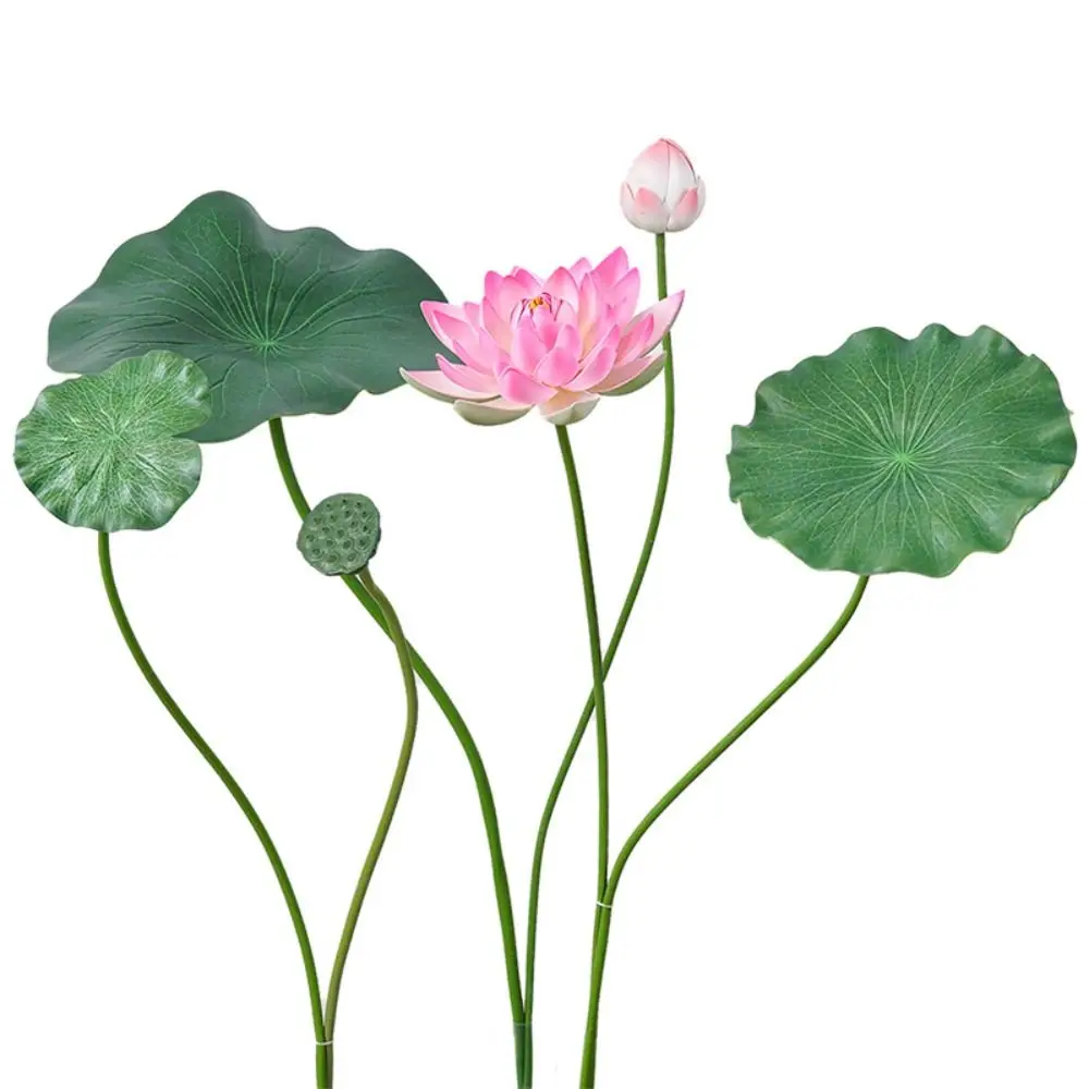 Artistic Landscape Artificial Flower DIY Decoration Long Stem Simulated Lotus Flower with Rod EVA Decorative Fake Flower