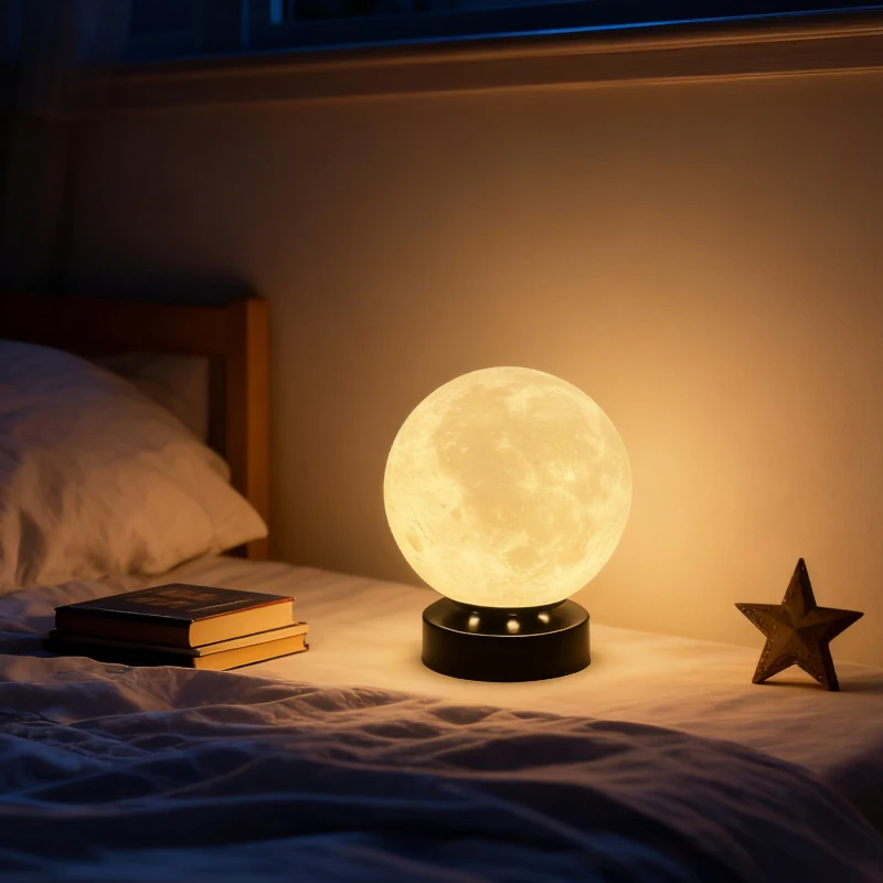 3D imprimé lune Plug-in veilleuse chambre chevet étude bureau lampe de Table chaud jaune ambiant créatif décoratif cadeau lampe
