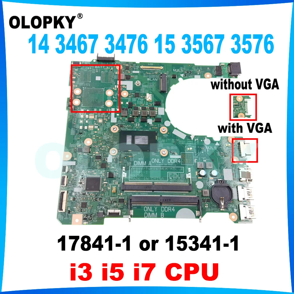 17841-1 15341-1 motherboard for Dell Inspiron 14 3467 3476 15 3567 3576 laptop motherboard with i3 i5 i7 CPU UMA DDR4