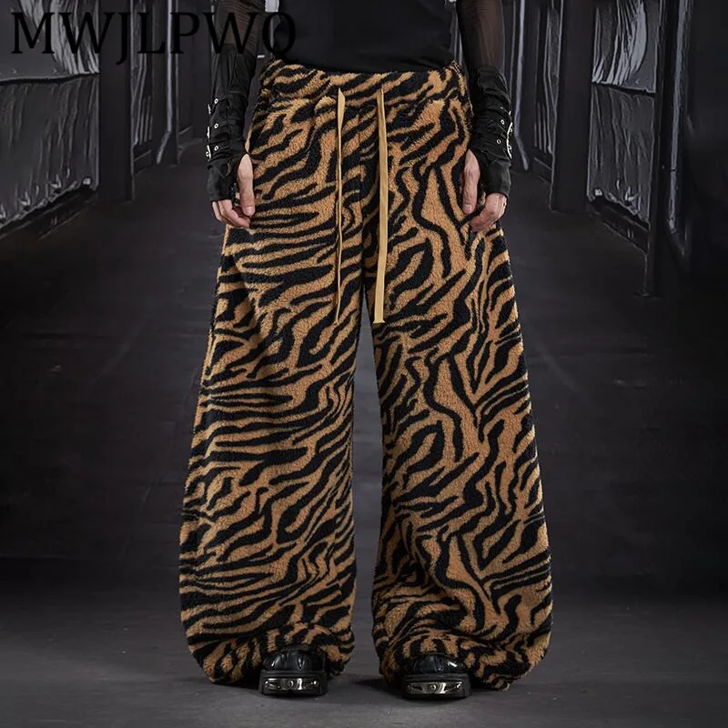 

MWJLPWQ мужские свободные широкие брюки с флисовым узором, повседневные спортивные штаны с эластичной резинкой на талии, длинные брюки Machete с завязками High Street 12844