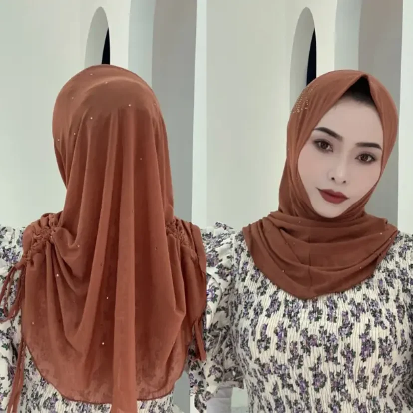 Muslim Diamond Shawls for Women, Drawstring Design Hijabs, Moslem