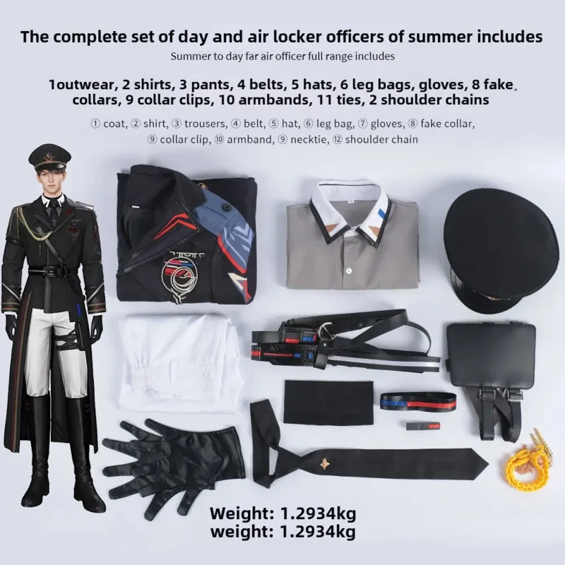 Caleb Costume Cosplay Parrucca Love and Deepspace Farspace Colonnello Cappotto Camicia Cappello Guanti Cintura Puntelli Set completo Uomo Donna Festa Carnevale