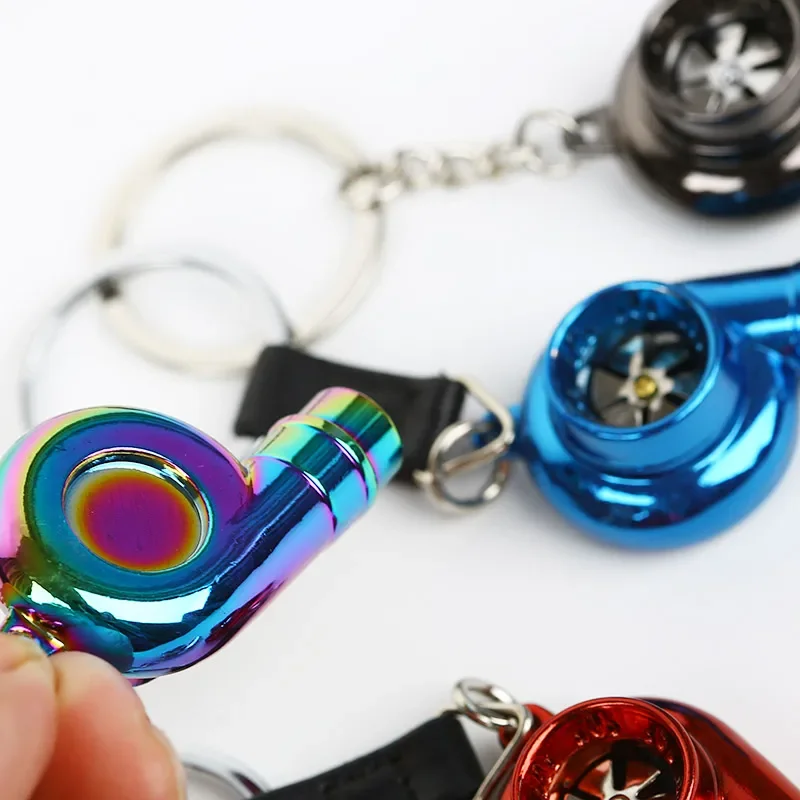 Car Whistle Sound Turbo Turbine Long Style Metal Keychain Key Chain Ring Keyring Keyfob Pendent Car Auto Part Charger Spinning