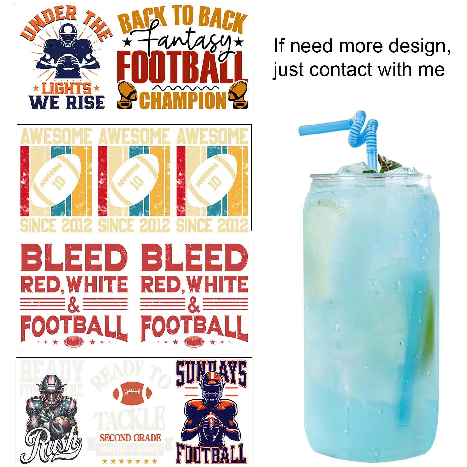 Free Shipping American football Game Day UV DTF Sticker Waterproof DIY Decals 3D transfers uvdtf stickers 16oz uv dtf cup wraps