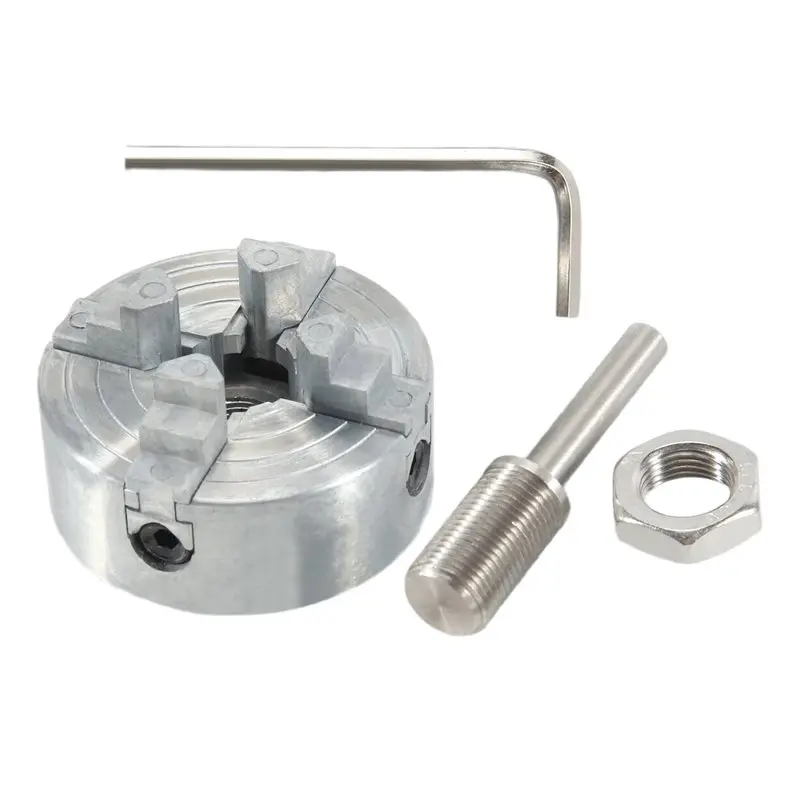 4 Jaw Lathe Chuck, Zinc Alloy Lathe Chuck Set Silver Sturdy With Wrench And Connecting Rod,For Woodworking Lathes
