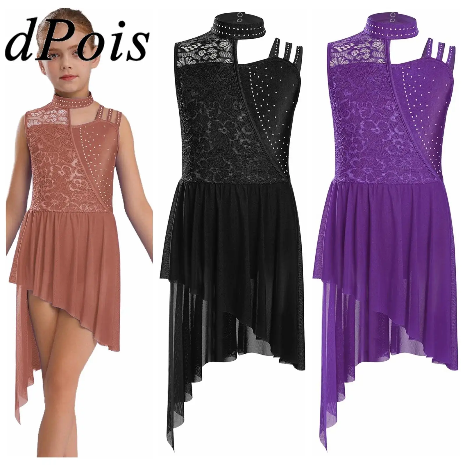 

Figure Skating Dress for Girls Children Lyrical Dance Costume Kids Lace Stage Performance Festival Costume Leotard Ballet Dress