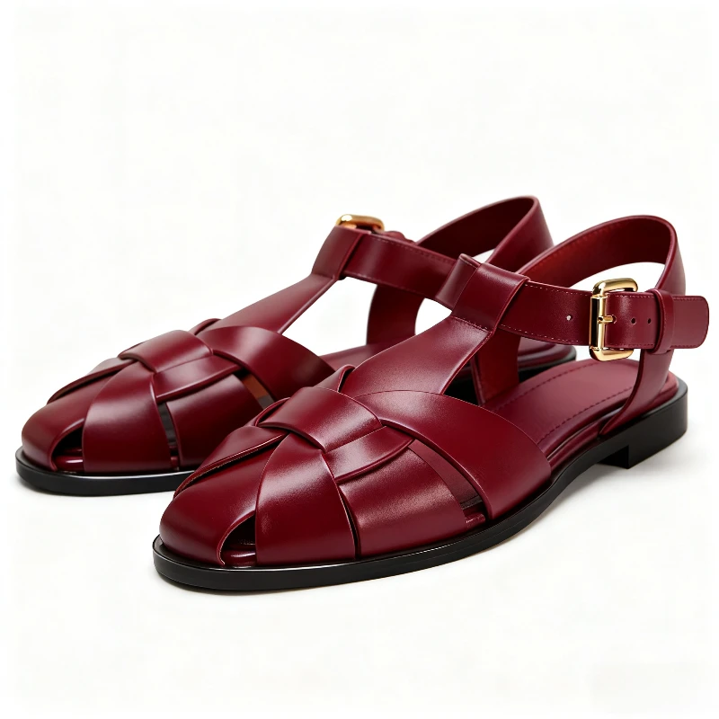 

Роскошные дизайнерские золотые плетеные сандалии на плоской подошве для женщин, удобные сандалии-гладиаторы с круглым носком и металлической пряжкой, легкая пляжная повседневная обувь