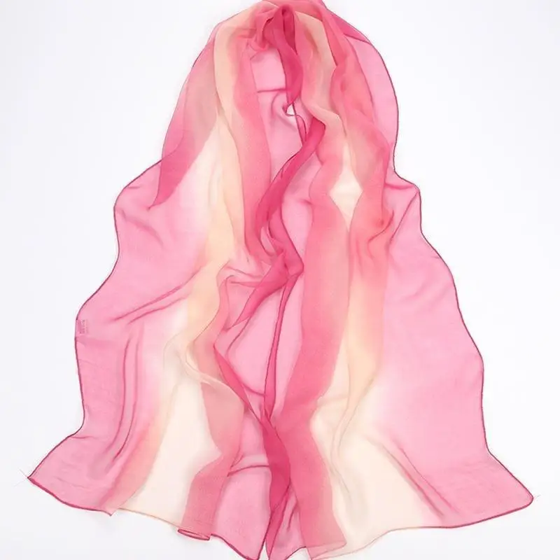 Farbverlauf Simulation Seidenschal Damen Chiffon Hijab Schals Lange Gaze Leichter Halstuch Georgette Schal Hijab – Detail 1