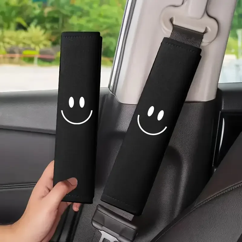 2PCS Car Seat Belt Shoulder Cover with Smiling Face Pattern Soft and Comfortable Seat Belt Cover Interior Supplies