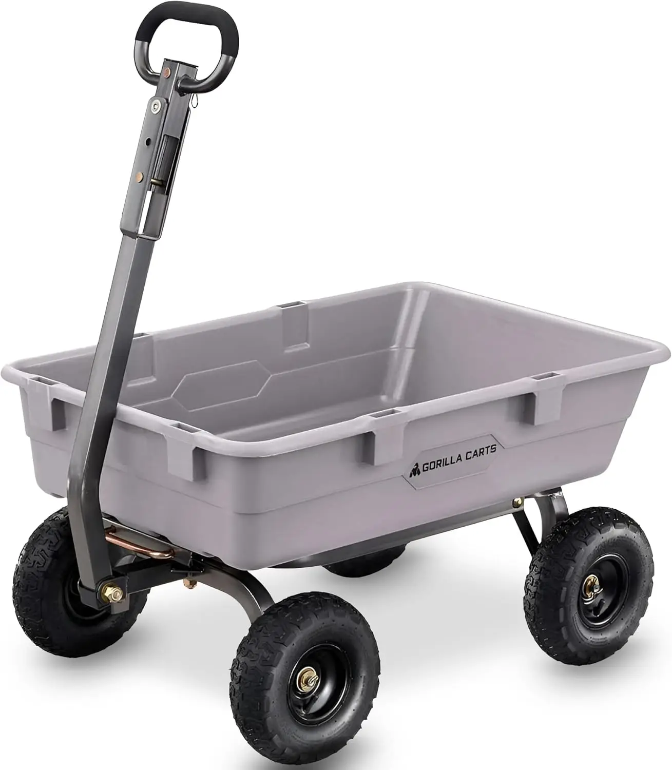 

Heavy Duty Poly Dump Cart 5 Cu Ft Tub 800 lb Haul Capacity Gray u2013 Towable Utility Wagon with Quick Release Dumping & Pneumat