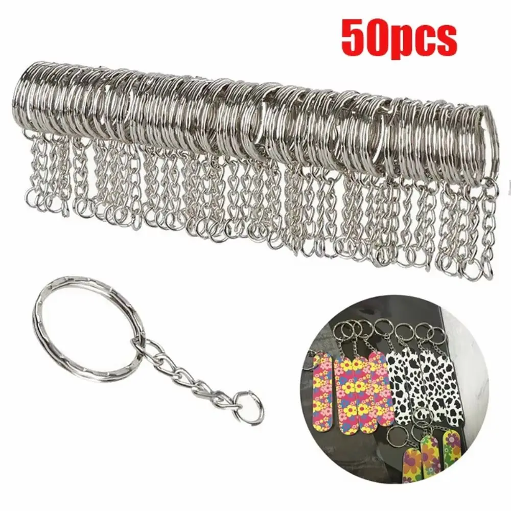 50pcs New 25mm Keyring Keychain DIY with Split Rings Keyfob Shiny Silver Keys Ring for Pendant Hang Chains