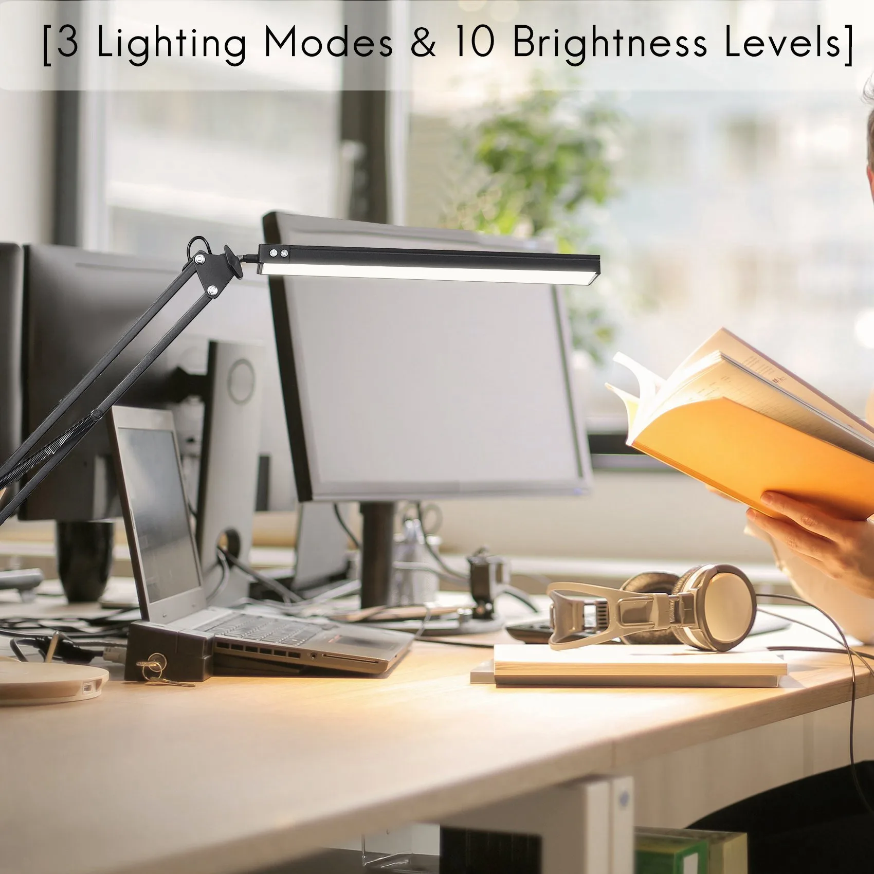 Lampada da scrivania a LED con morsetto, lampada da scrivania con braccio oscillante regolabile, lampada da tavolo moderna per architetto per studio/lettura/ufficio/lavoro (nero)