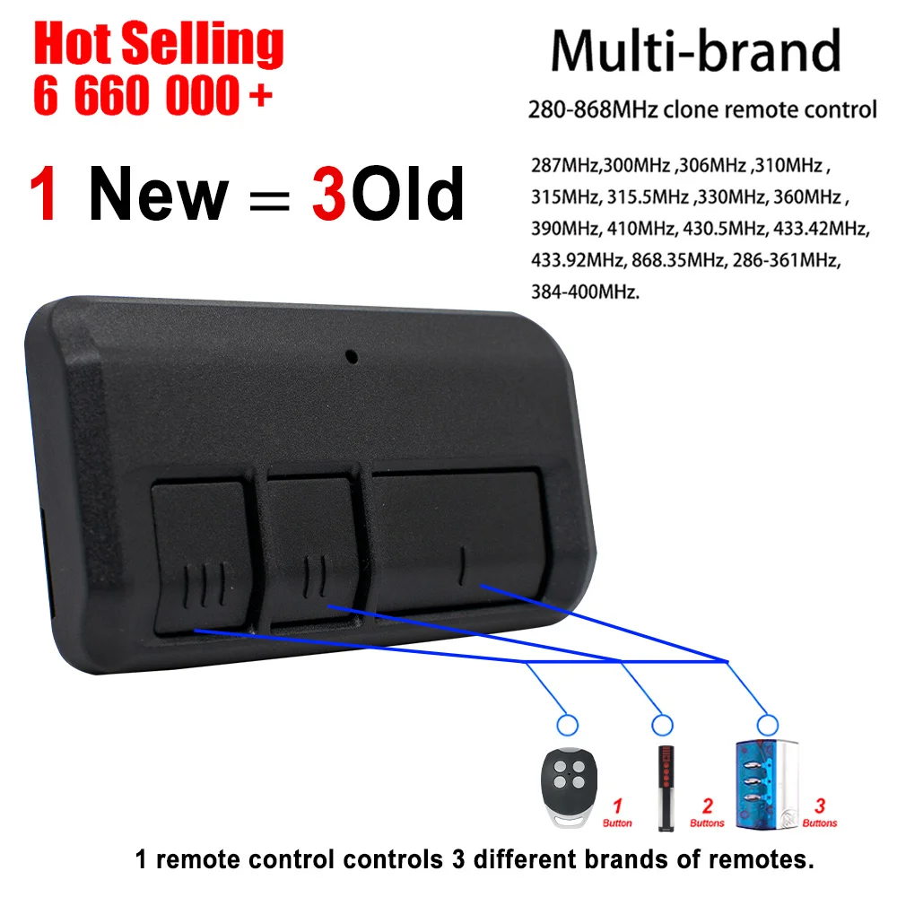 Multifrequency 280MHz to 868MHz Garage Door Gate Remote Control Duplicator Keychain Opener Command Clone 310 315 390 433 868 MHz