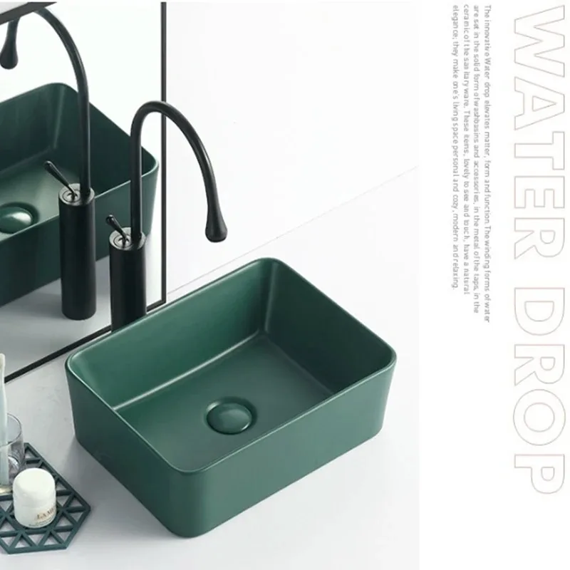 Bathroom Balcony Creative Washbasin Sink With Drainer Faucet Dark Green Nordic Countertop Basin Matte Ceramic Washbasin