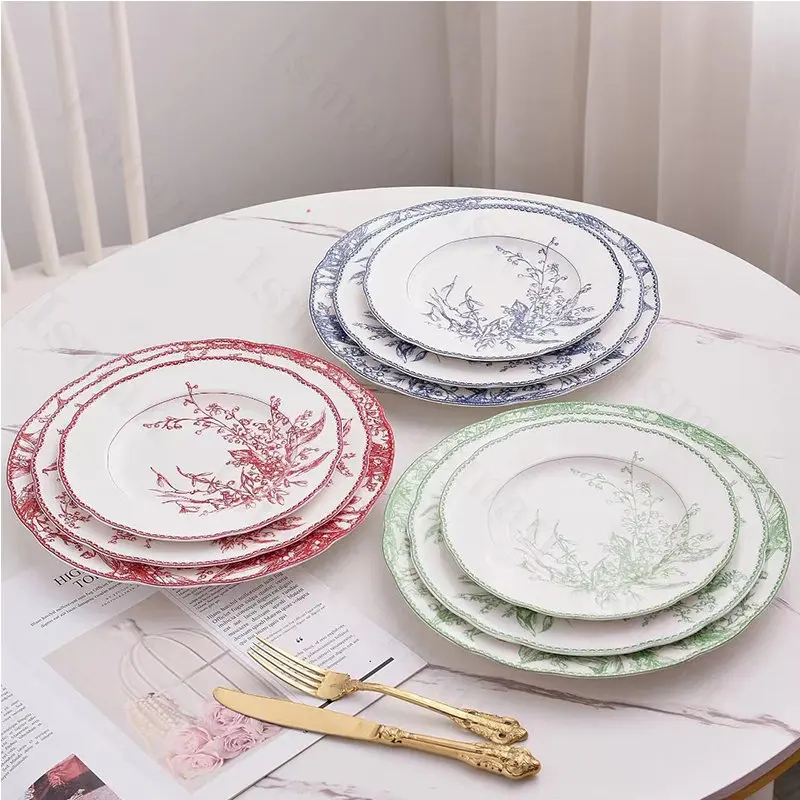 

Light luxury lily of the valley ceramic plate set Creative dinner set plates and dishes steak dinner plates Western tableware