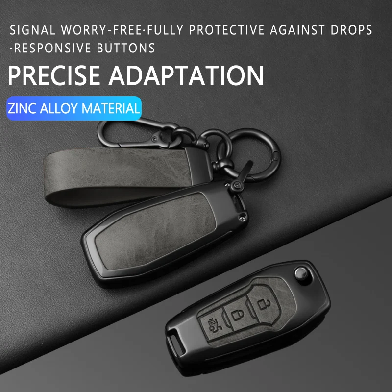 For Ford Puma Grand C Max Focus Mondeo Kuga Fiesta Ecosport Transit Kuga Alloy Leather Car Key Case Cover Keychain Accessories