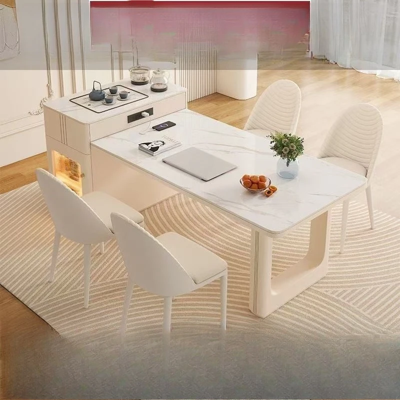 Cream Wind Island rock slab dining table retractable tea table dining table integrated