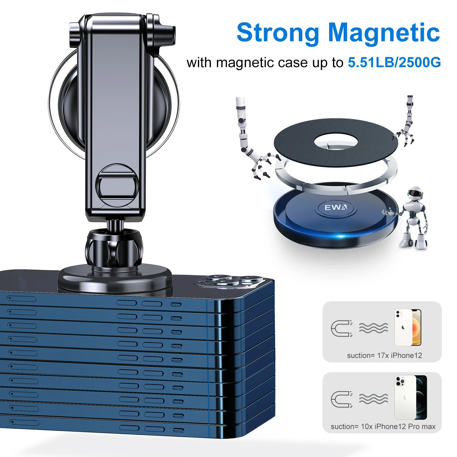 EWA Sucker supporto per telefono da auto telefono magnetico per cruscotto/parabrezza/presa d'aria compatibile con supporto a ventosa MagSafe