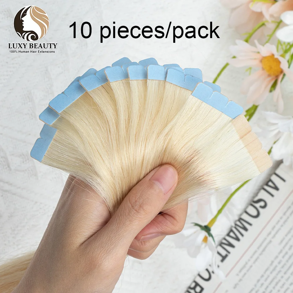 Blond Mini Tape in Hair Extensions Human Hair Natural Straight Black Brown Double Side Seamless PU Skin Weft Tape Ins 10pcs