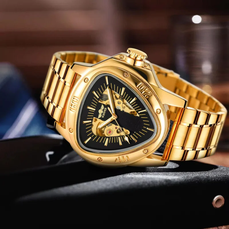 Free Shipping OUTLETSNew winner European American Style Men's Fashion Casual Hollow Triangle Automatic Mechanical Watch