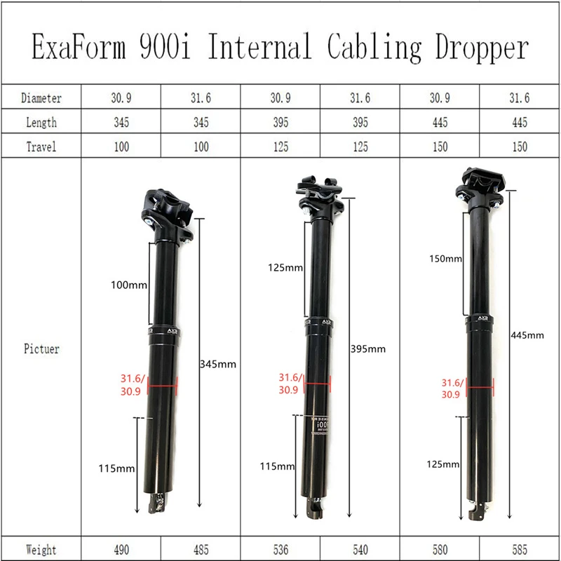 Internal Routing Dropper Kindshock KS EXA 900i Seat Post Seatpost 30.9mm 31.6*395mm Mountain Bike Wire Control Lift Seat Tube