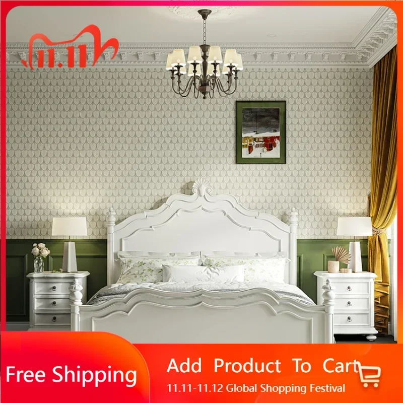Beauty Elegant Double Bed French Style Light Luxury Bed Princess Comferter Service Funky Platform Cama De Casal Hotel Furniture