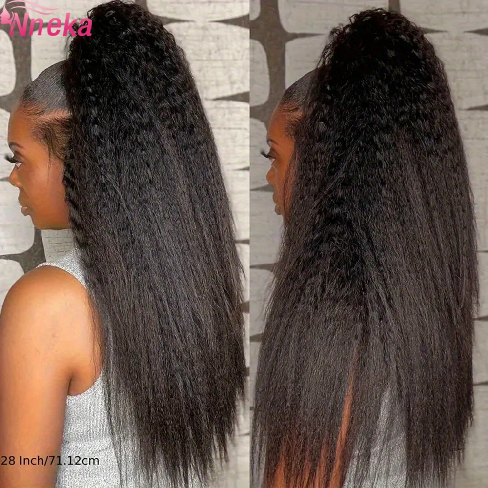 

Парик Nneka Wig 250 Density Kinky Straight 360 Lace Front из натуральных волос с невидимым ремешком, Yaki Straight V Part, из бразильских человеческих волос