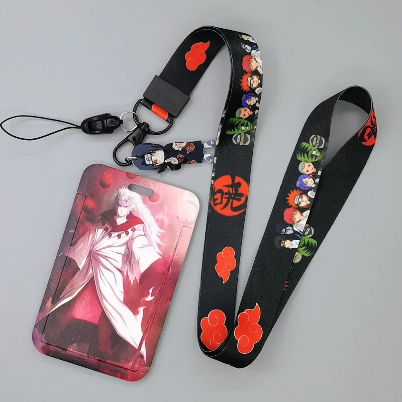 Naruto Anime ID Card Holders Cartoon Sliding Student Campus Card Meal Accessories Akatsuki Card Cover with Lanyard Kids ID Case