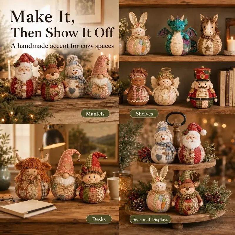 Cotton Christmas Patchwork Doll Handmade Handmade Fabric Holiday Doll Diy Craft Supplies Cozy Patchwork Doll Diy Material Kit