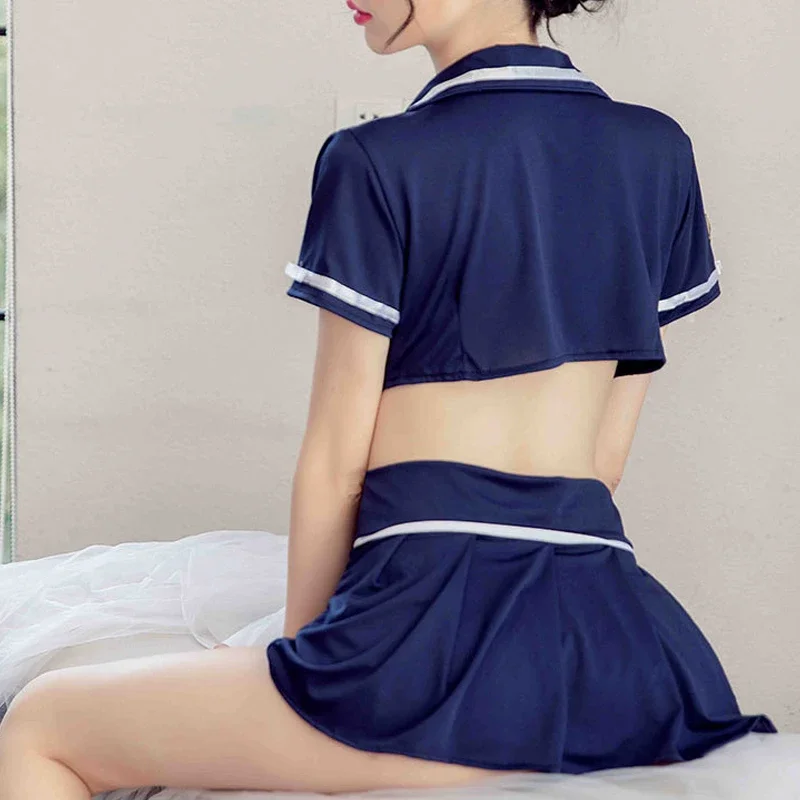 Conjunto de lingerie erótica mulher sexy uniforme de comissário de bordo cosplay traje feminino puro desejo âncora cruz vestir polícia feminina