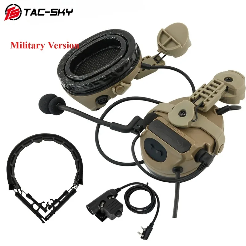 TS TAC-SKY Military COMTA III Tactical Headset, Helmet-Mounted Noise-Cancelling Walkie-Talkie PTT Headset Helmet-Mounted Headset